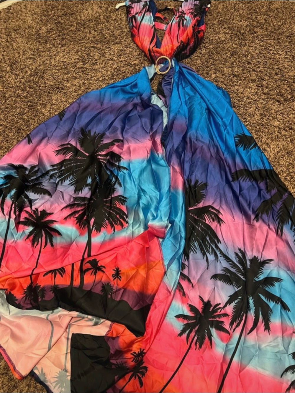 L'ATISTE Multicolor Tropical Palm Print Maxi Dress